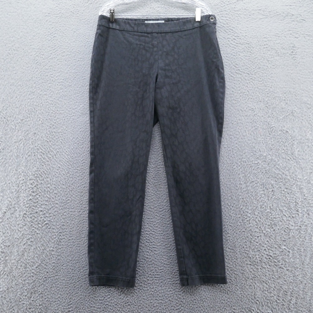 Chicos Platinum Womens Size 2 US 12 Leopard Print Skinny Jeans Side Zip Gray